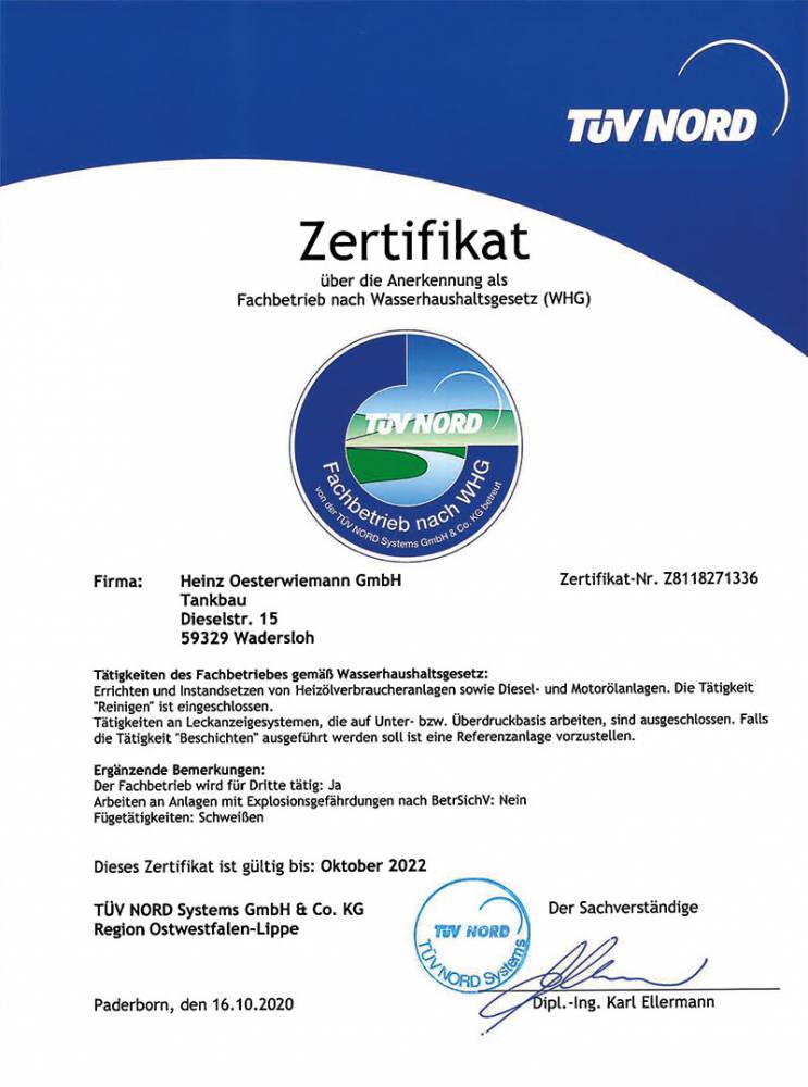 Zertifikat Wasserhaushalt